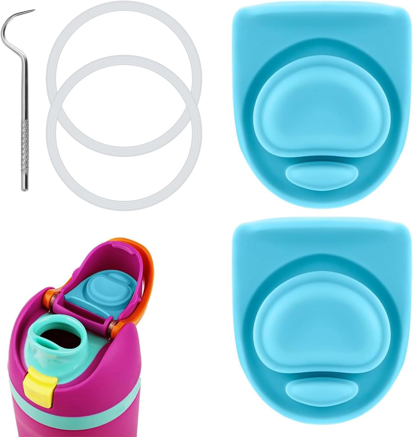 5pcs Replacement Parts Compatible with Owala FreeSip, Water Bottle Top Seal Circle BPA-Free Cap Sealing Gasket Silicone Stopper O Rubber Ring Lid Gasket Accessories for Owala 19/24/32/40 oz Blue