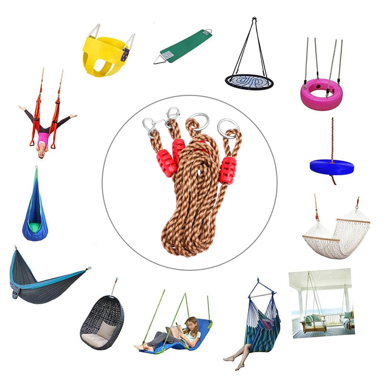 SHINEOFI 6 Pièces Sangle de Balançoire avec Kit de Suspension pour Balançoire Arbre Sangles de Suspension Accessoire pour Hamac Couleur Aléatoire