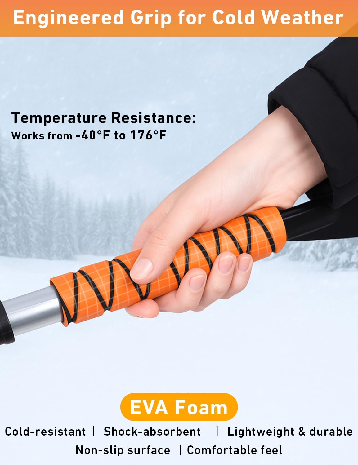 EcoNour 27" Aluminum Ice Scrapers for Car Windshield | Car Window Scraper and Snow Brush with Ergonomic Foam Grip Winter Accessories (Orange): Orange & Red 27"
