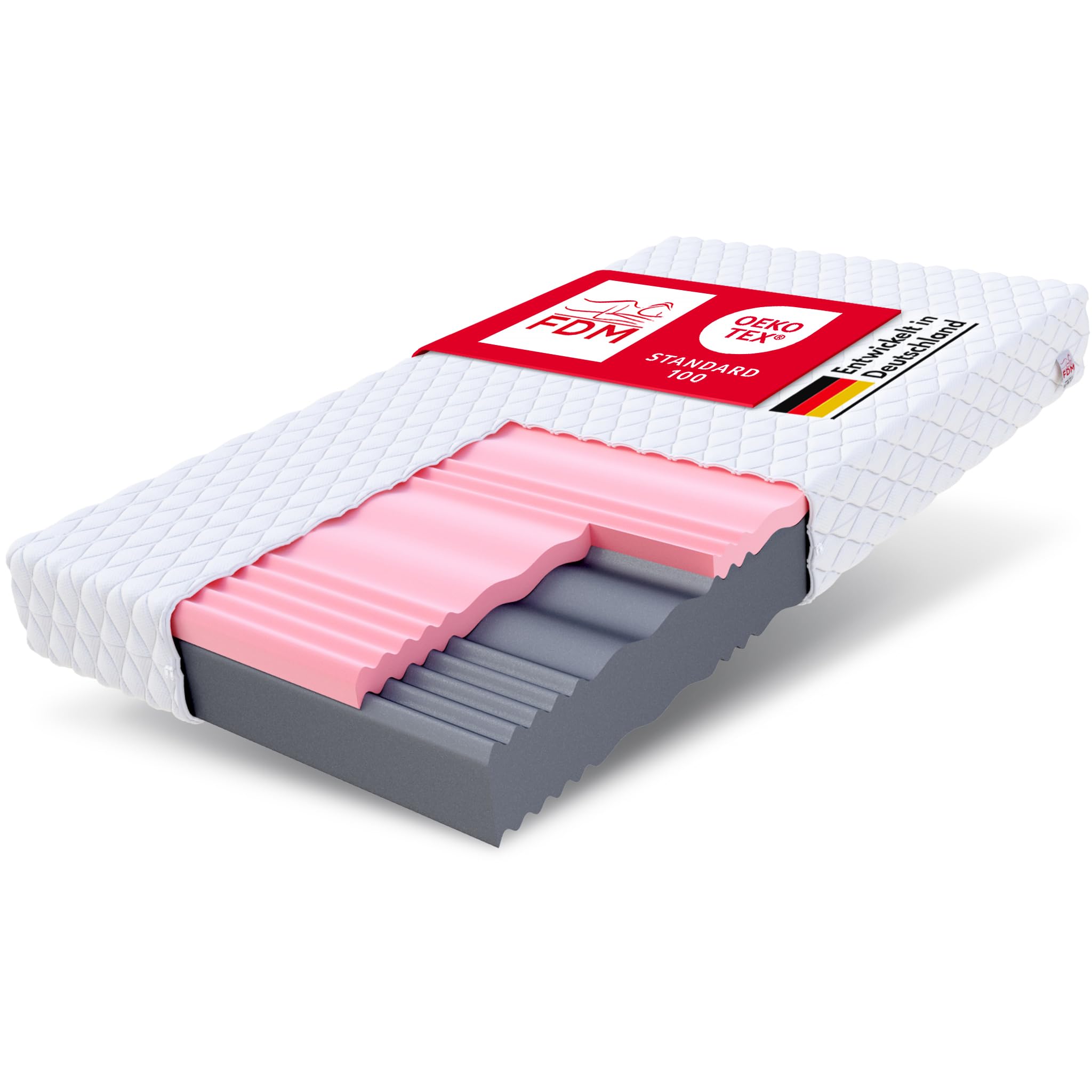 FDM Matratze 140 x 200 cm – 14 cm Höhe, Härtegrade H3/H4, 7-Zonen Kaltschaum/Visco-Schaum