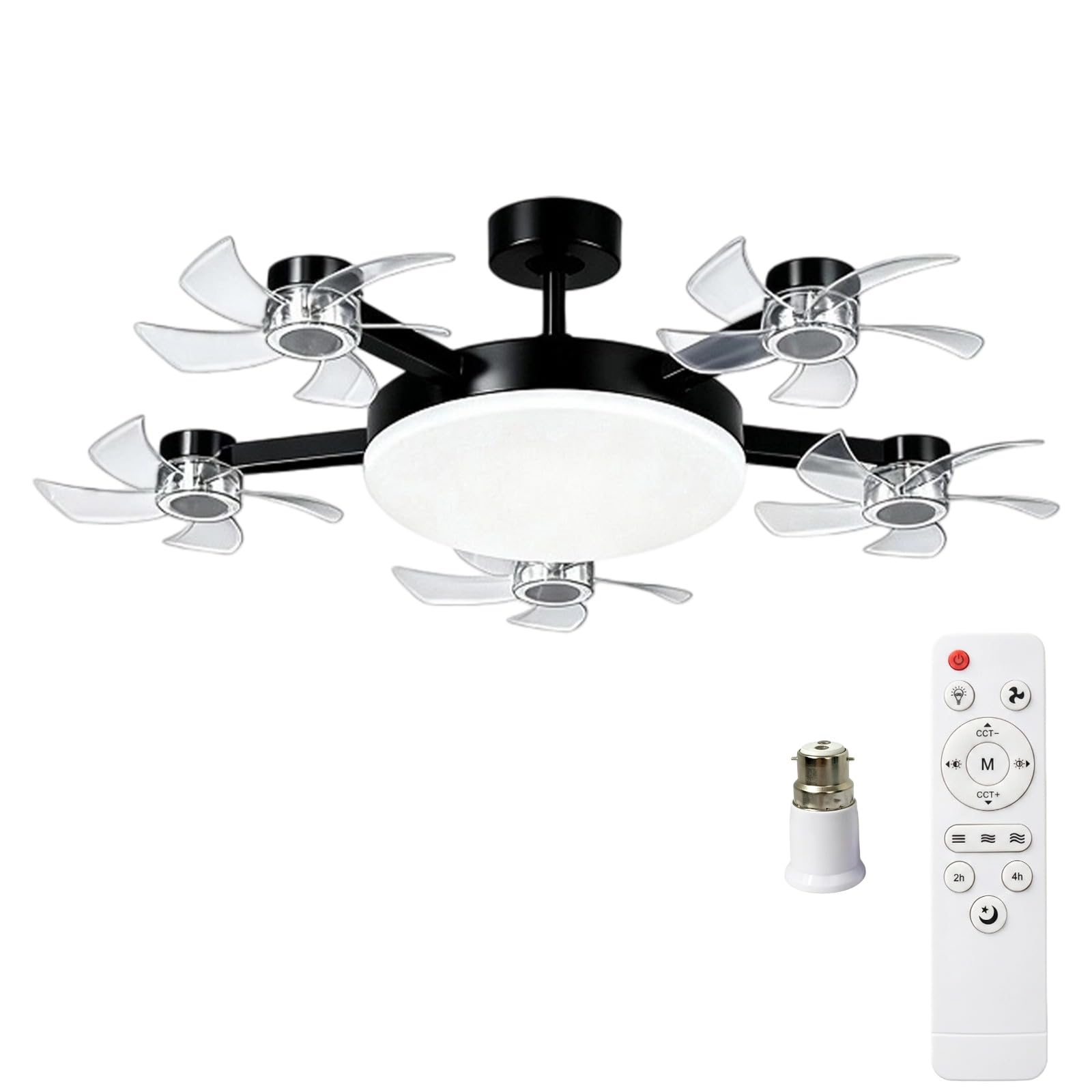 Drone Shaped Fan with Lights and Remote, 5 Heads Socket Ceiling Fan (Black)