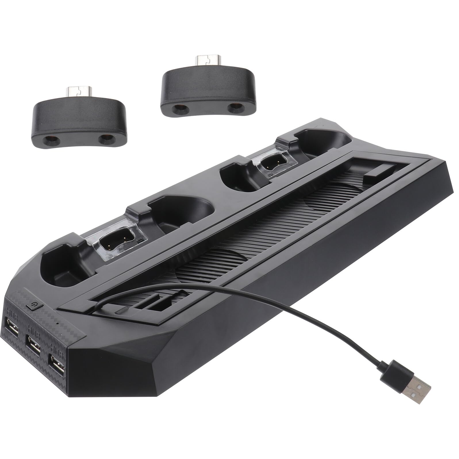 Supporto Verticale con Ventola Raffreddante per Console Pro Stazione di Ricarica Doppia per Controller e USB Hub Multifunzionale Base Salvaspazio Nera