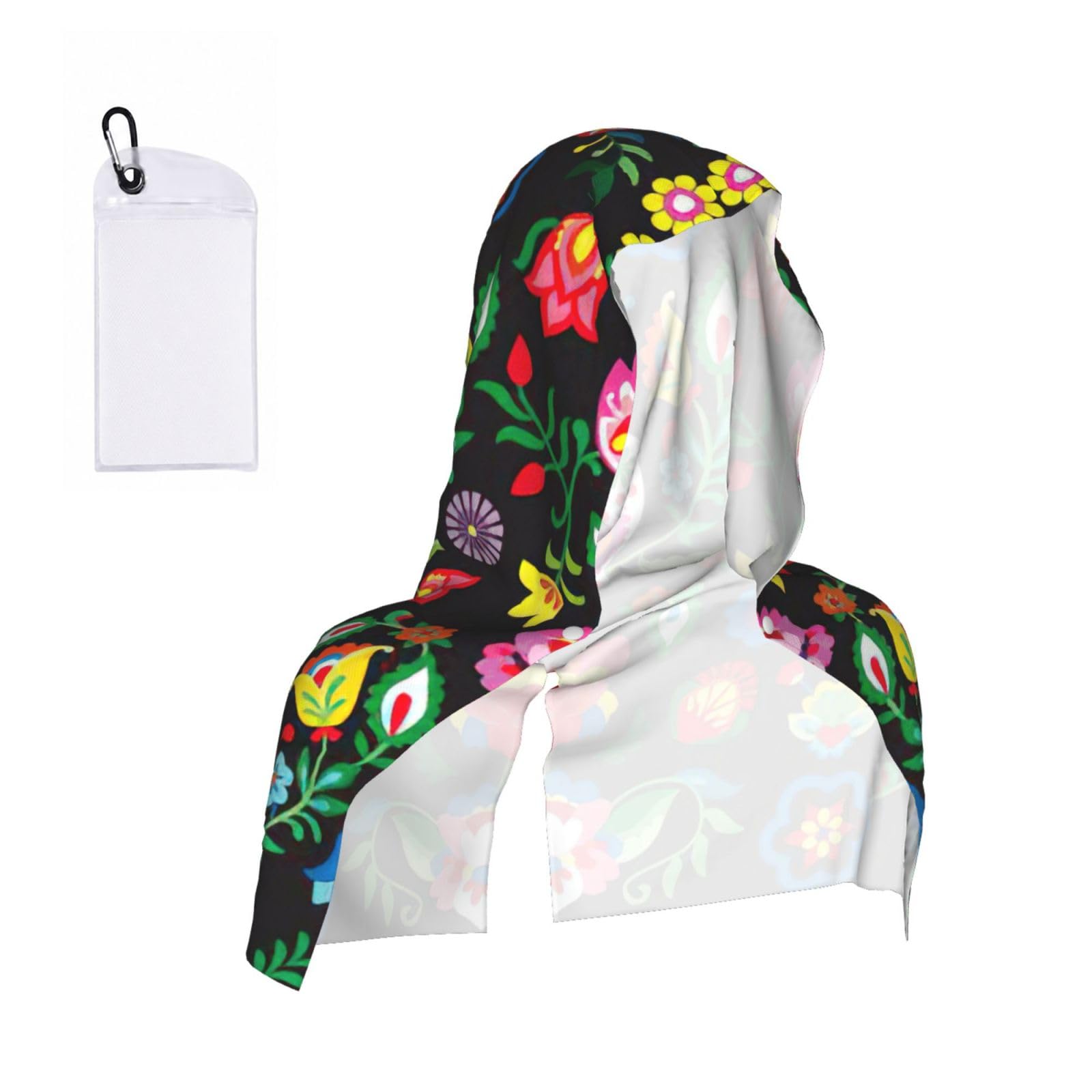 DUWAA Sugar And Skulls And Flowers Print Cooling Hooded Sports Towel, 30×60cm Quick Drying Summer Cool Head Wrap For Neck And Face