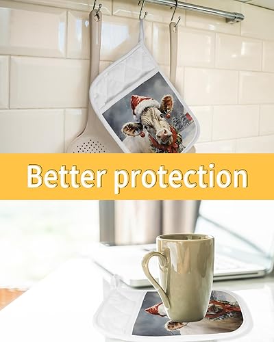 Miniatura 7 de Juego de 2 agarraderas de tela de toalla de vaca de Navidad para cocina, antideslizante y aislamiento térmico, juego de agarraderas de tela de