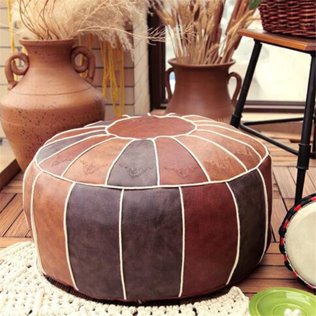 Footrest Cover Embroider Craft Ottoman Cover Living Room PU Leather Footstool Covers Tatami Chair Home Decor(E)