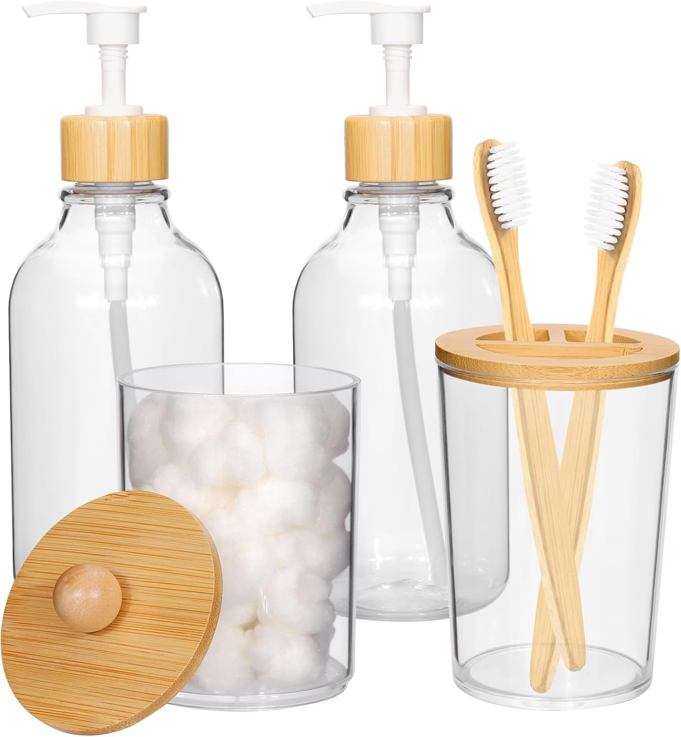 JOTOM Bamboo Bathroom Accessory Set of 4 Modern Design 4 Pieces