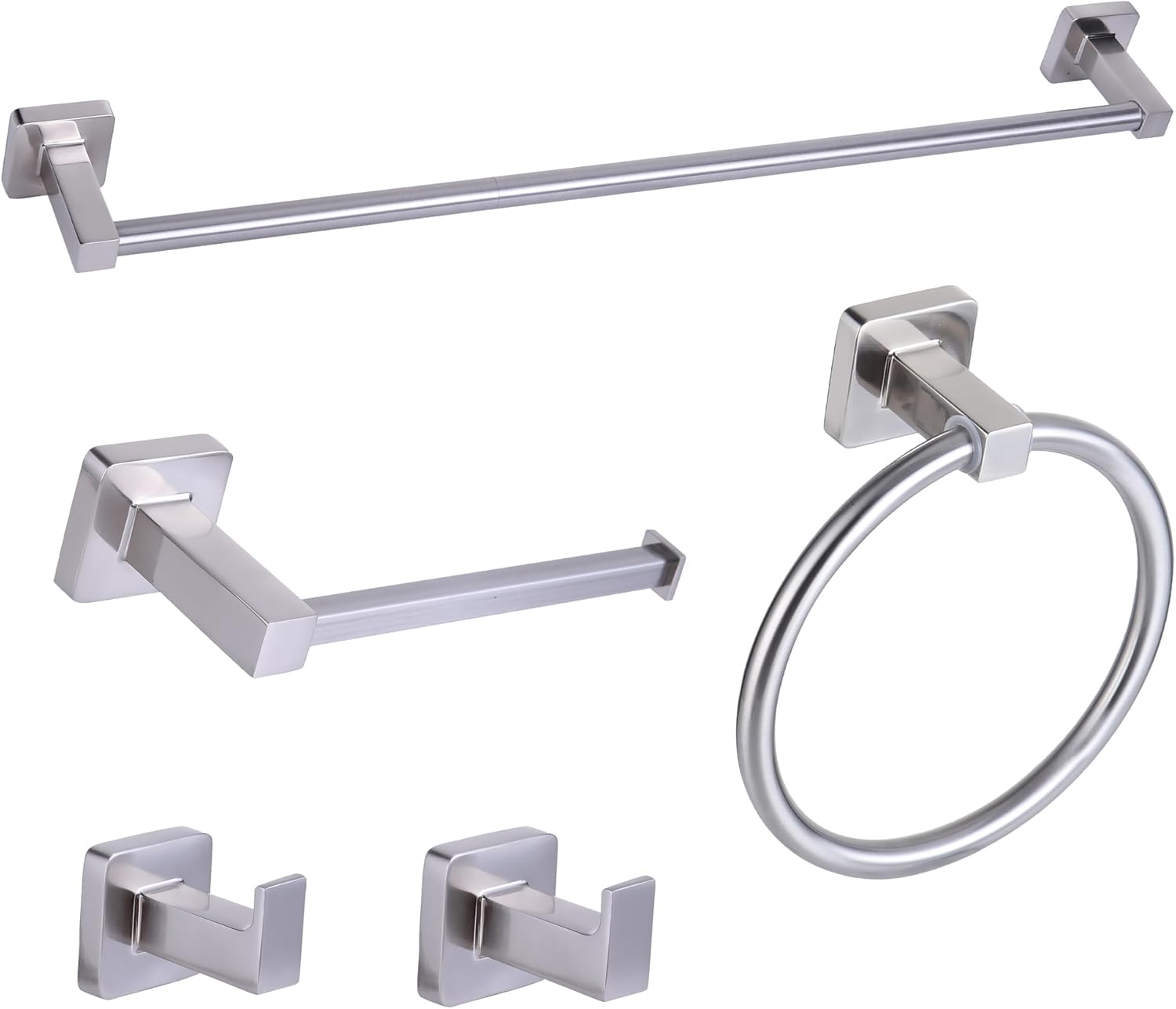 Ntipox 5 Pieces Brushed Nickel Bathroom Hardware Set,Wall Mounted 23.6 inch Towel Bar Set,Towel ...