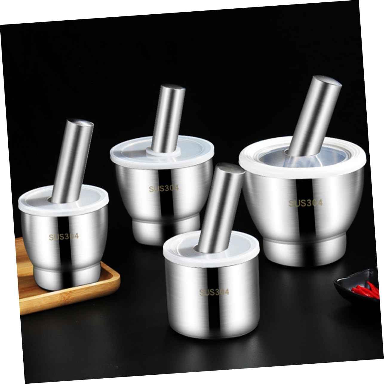 1 Set &Amp; Stößel Knoblauchmühlen Küchengeschirr Stößel Und Schüssel Mit Deckel Und Große Mahlschüssel Aus Edelstahl Metall Und schüssel Chilipulver Pürierwerkzeug