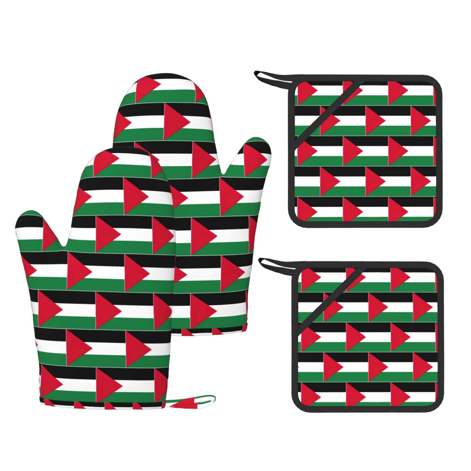 Palestine flag Printed Kitchen Oven Gloves and Potholder 4 Pcs, Non-Slip Heat Resistant Mitts for Baking Chef