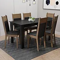 Conjunto Sala de Jantar Madesa Medelin Mesa Tampo de Madeira com 6 Cadeiras - Preto/rustic/sintpreto