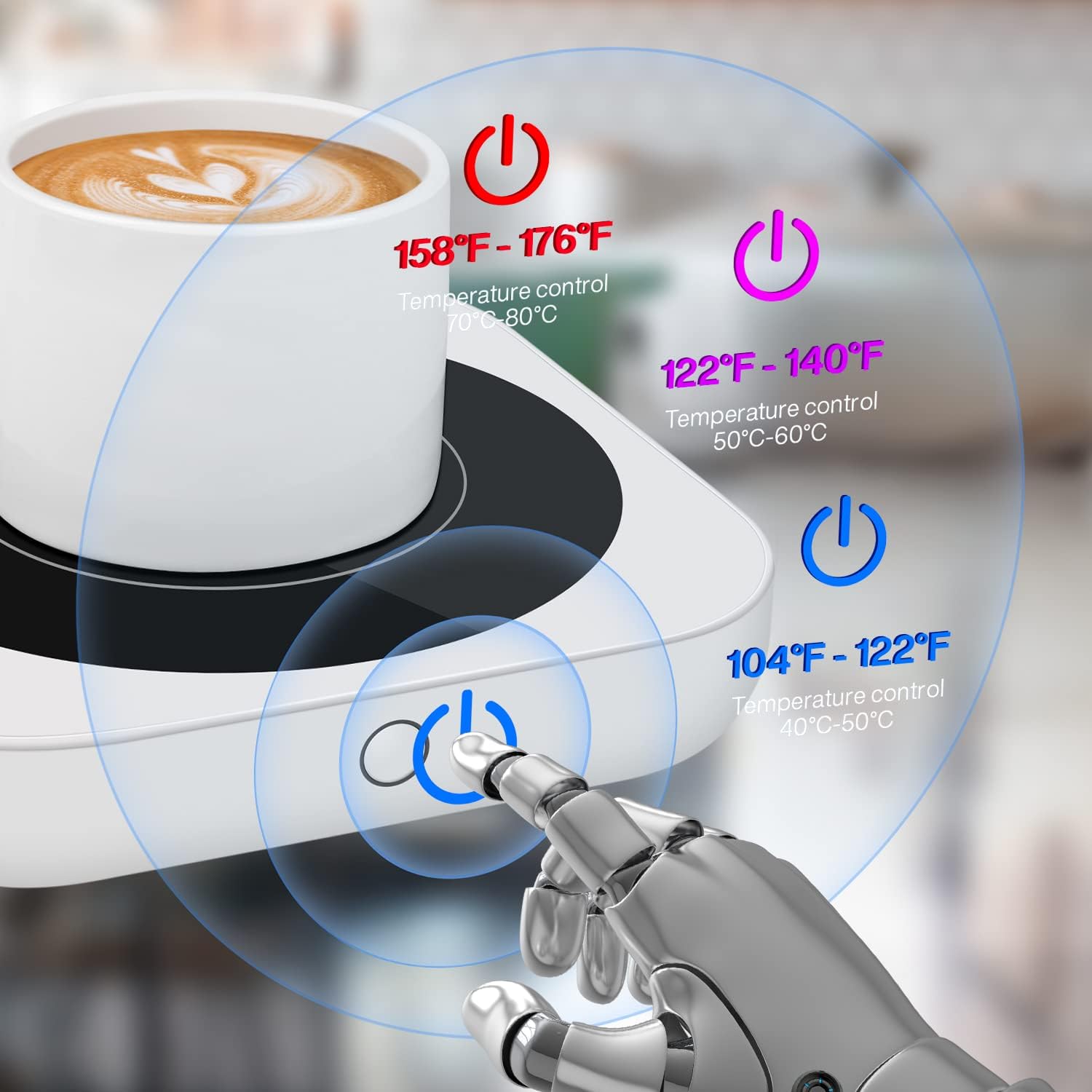 Calentador de Tazas de Café 36W con Tres Ajustes de Temperatura hasta 80°C, Placa Calentadora de Bebidas, Blanco