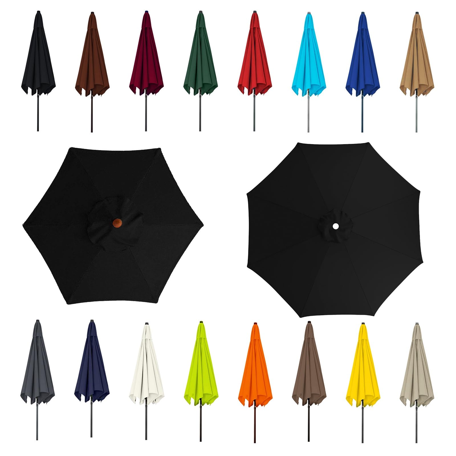2/2.3/2.5/2.7/3.0/3.5m Cantilever Parasol Top Fabric Cover Sunshade Cloth, Replacement Parasol Canopy, Replacement parasol fabric cover, Non Faded, for backyard, beach, Market Table(Black,8ribs:2m/6.5