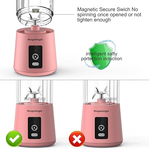 Miniatura 2 de Licuadora portátil, mini botellas de licuadora personal para batidos y batidos, con mezclador inalámbrico recargable por USB, taza eléctrica para