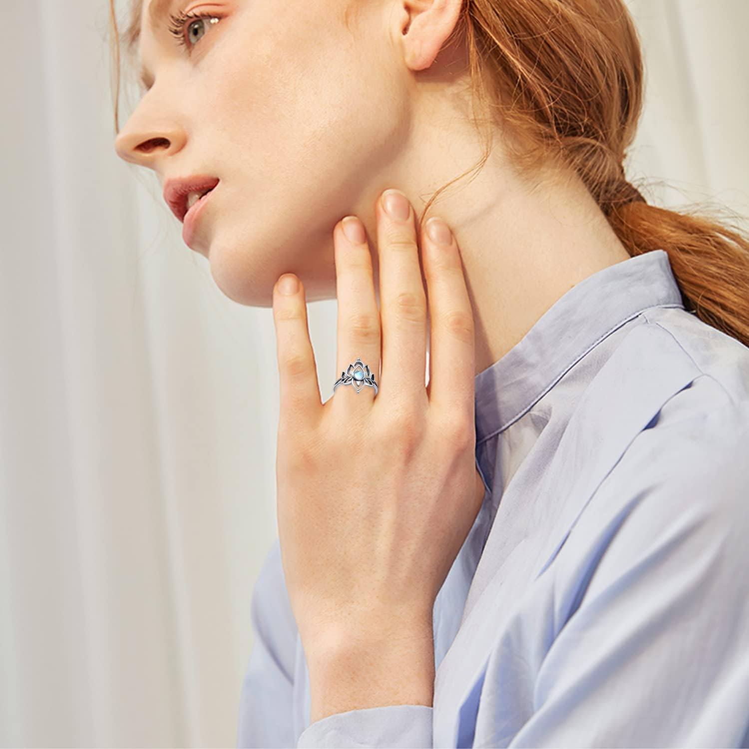 Moonstone Lotus Rings for Women 925 Sterling Silver Lotus Flower Ring Vintage Spiritual Yoga Lotus Jewelry for Women Lotus Gifts - Image 3