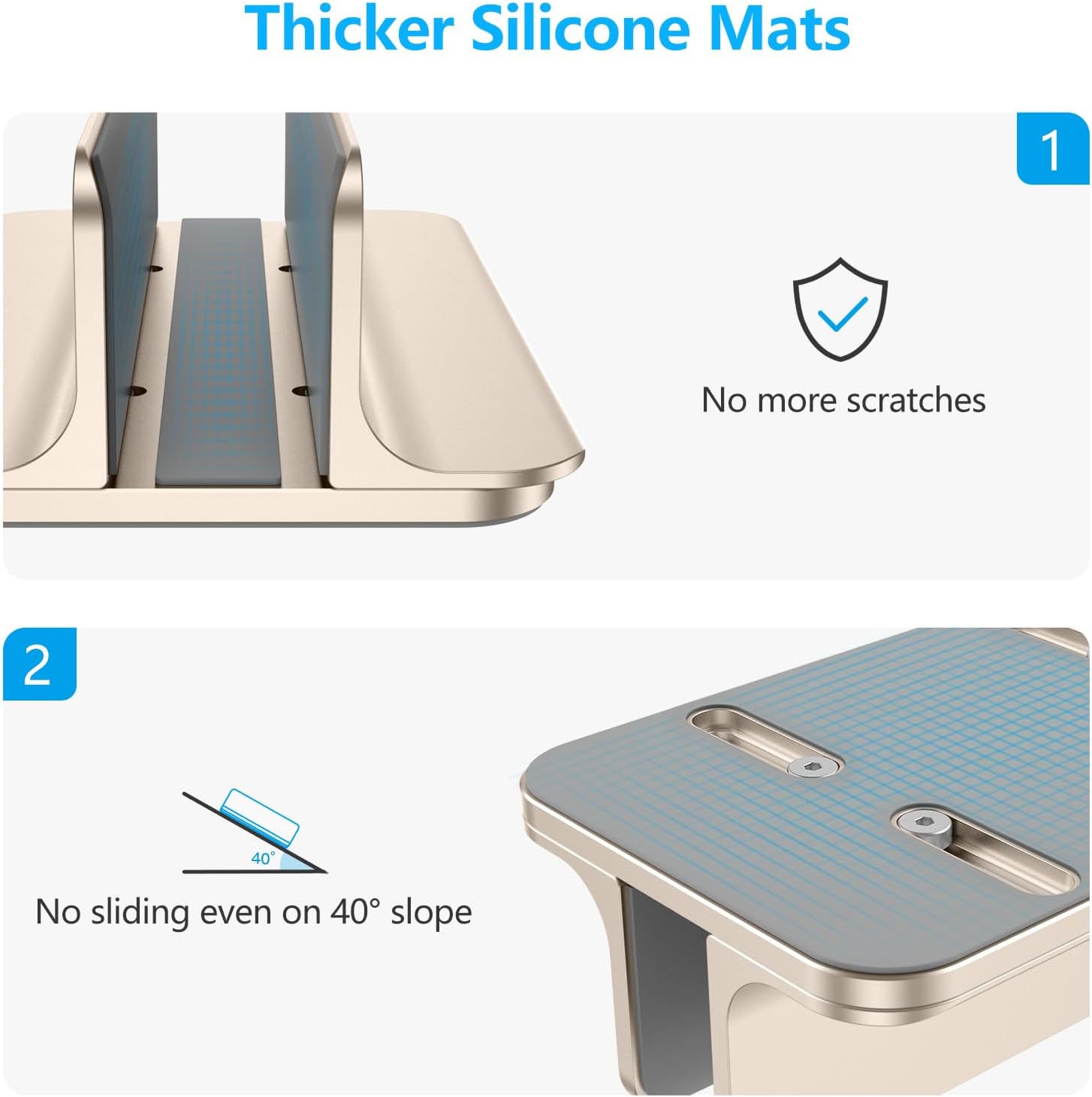 OMOTON Vertical Laptop Stand Holder, Desktop Aluminum Stand for MacBook with Adjustable Dock Size, Fits All MacBook, Surface, Chromebook and Gaming Laptops (Up to 17.3 inches), Starlight