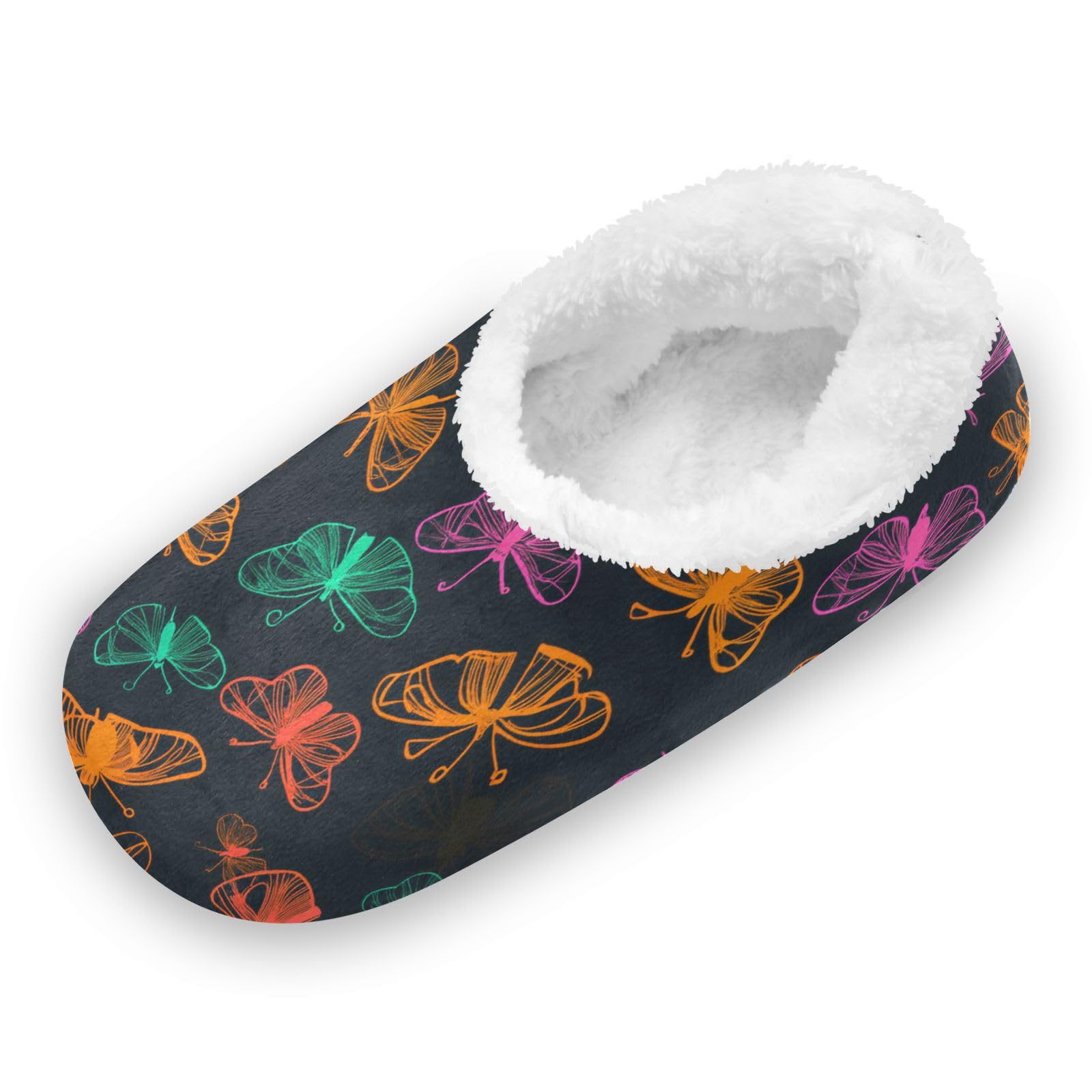 Neon Colored Butterflies Anti-Skid Sole House Slippers for Women Coral Fleece Comfy Slippers for Indoor Outdoor