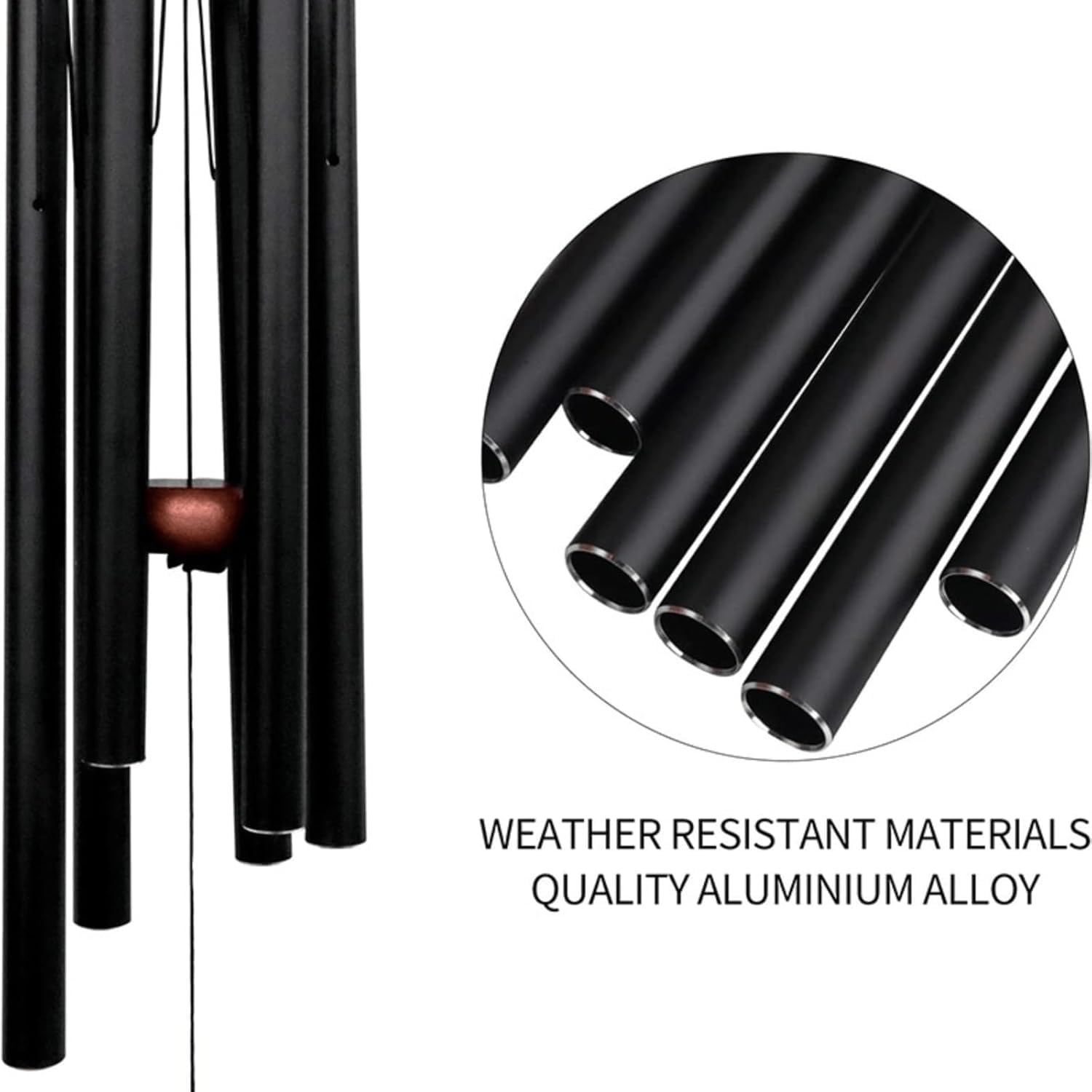 2 campanelli a vento grandi per esterni, 94 cm, toni melodici lenitivi per casa, giardino, veranda, decorazione patio, ispirazione e memoriale, 6 tubi in alluminio, nero