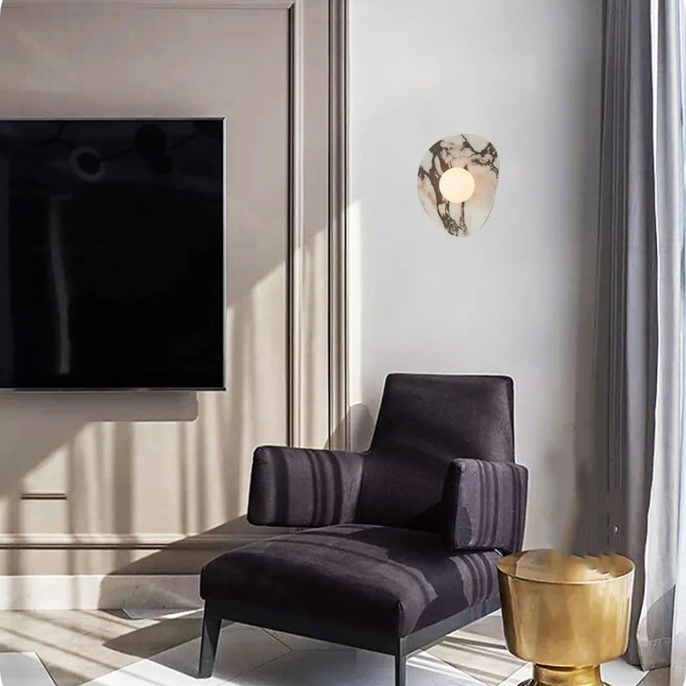 Applique da Parete con Paralume sferico in Vetro, Lampada da Parete in Stile Medievale Moderno, Lampada da Parete in Marmo Naturale con Sorgente Luminosa G9, Lampada Decorativa per Soggiorno,