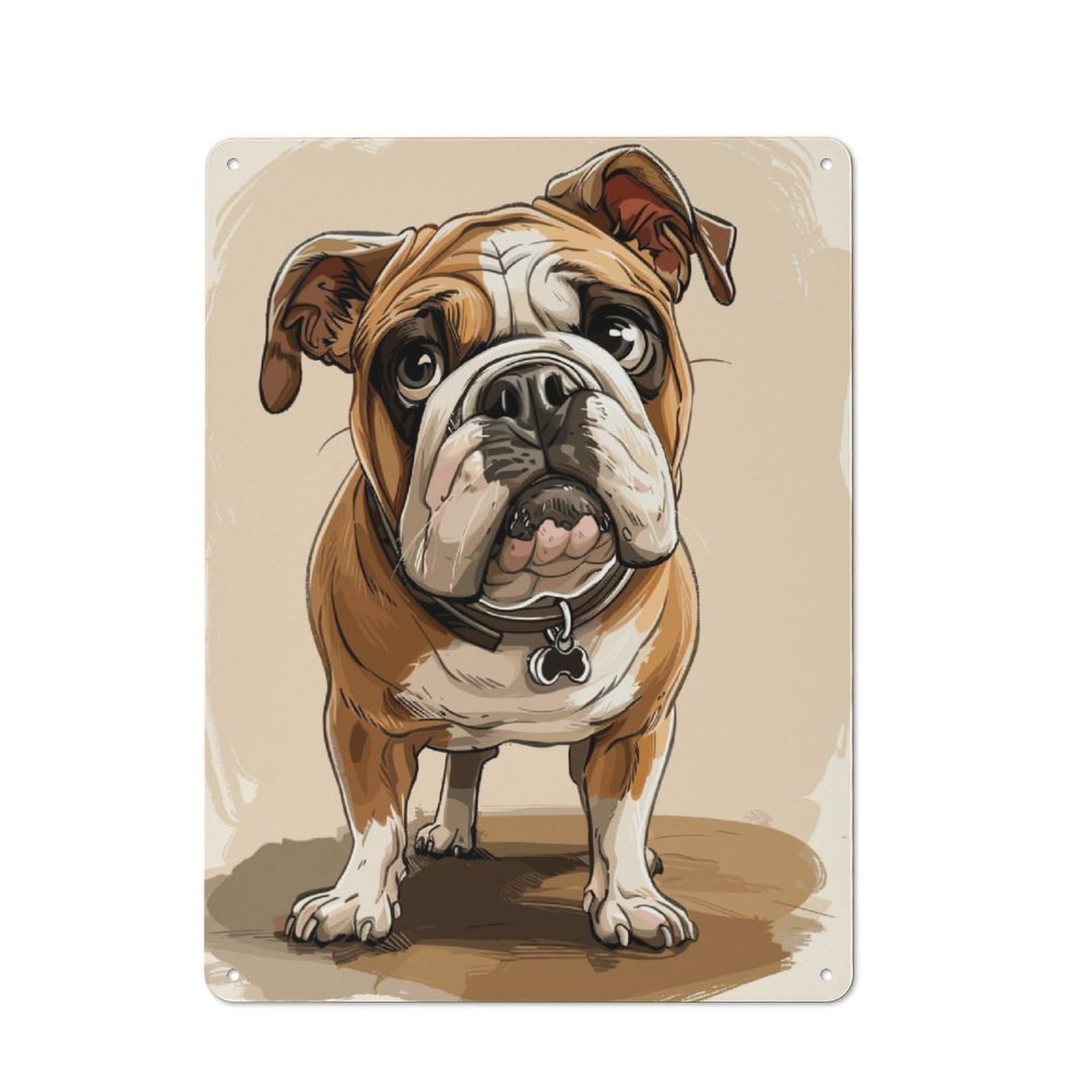 Junmoney Bulldog Caricature Retro Metal Wall Sign 40X30cm With For Café Or Home Bar, For Cooler-Season Styling In Café And Home Bar