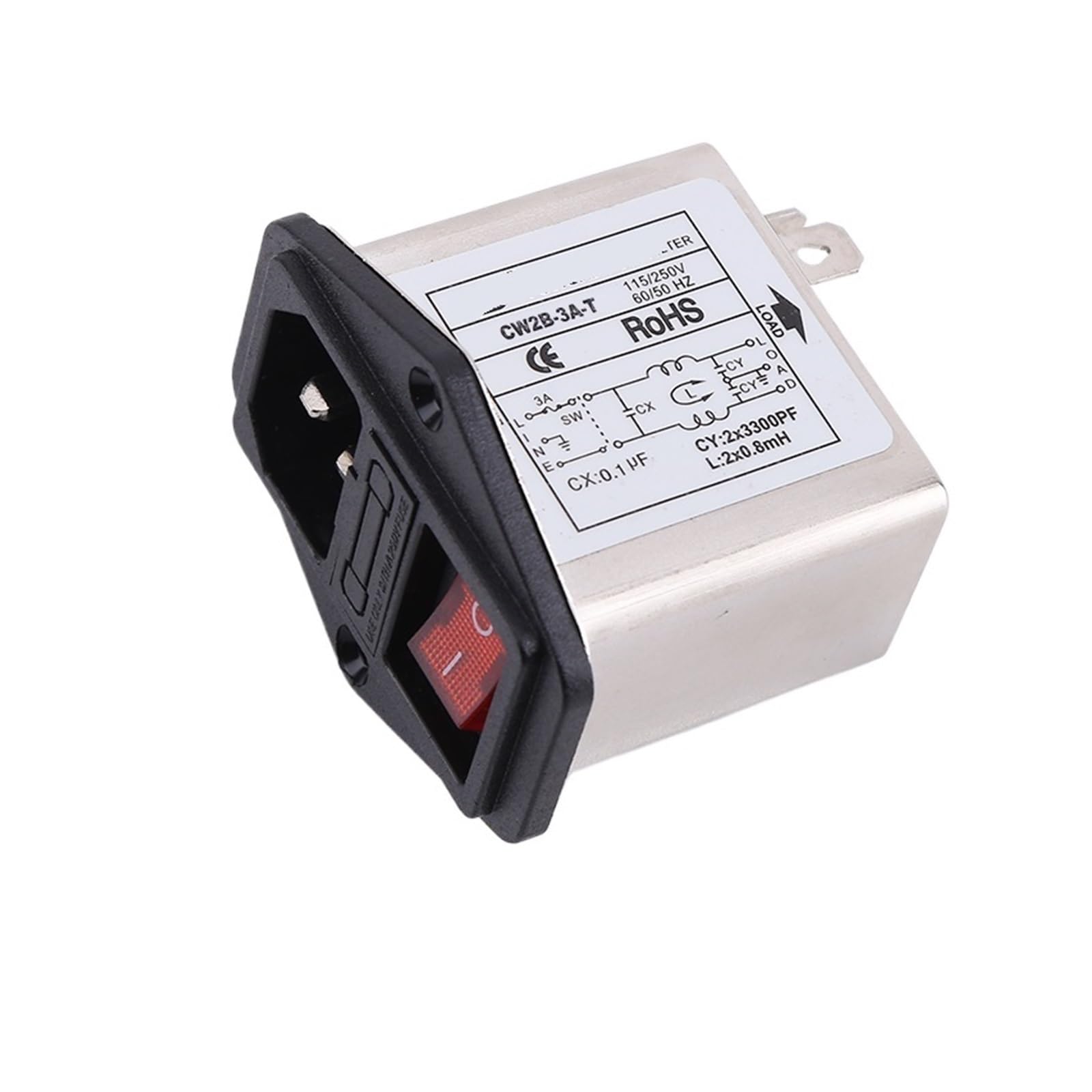 JJHQOKYNA CW2B-3A/6A/10A-T red light power filter socket insurance with neon single phase(CW2B-3A-T)
