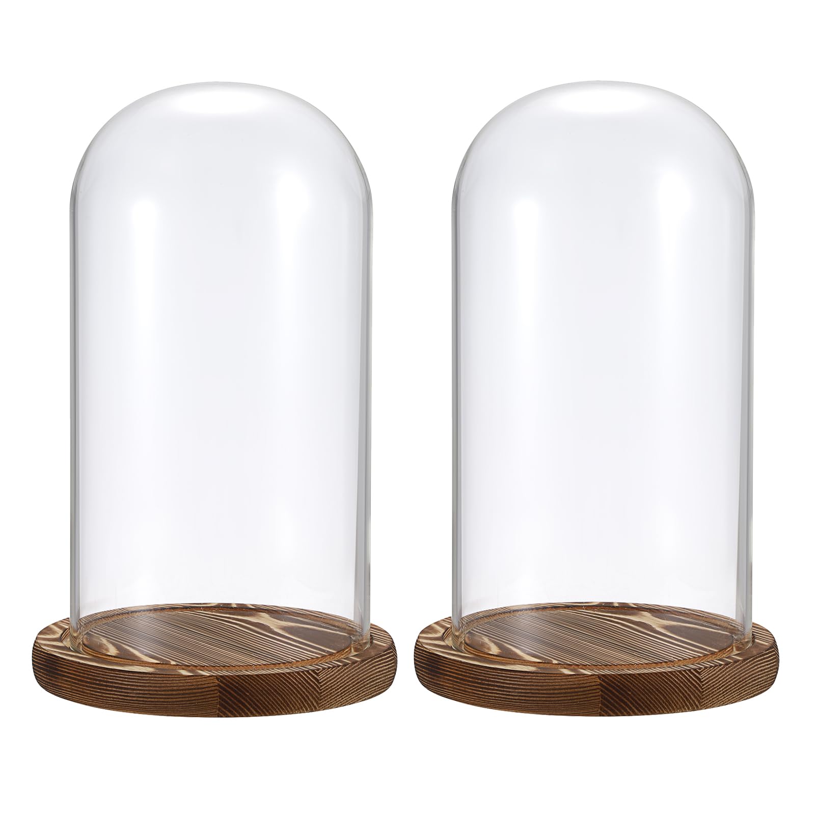 Lot de 2 dômes en verre socle bois naturel - Cloche décorative robuste - Pour lampes, bougies, roses, décorations Noël, anniversaires, Saint-Valentin