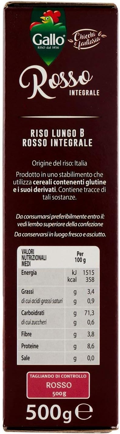 Italian Gourmet Riso Rosso Integrale riso roter Vollkornreis 12 x 500g | 100% aus Italien, ideale Beilage, per insalate e piatti freddi, kernig im, Gesamtnettogewicht 6 kg + Kostenlos Polpa 400g