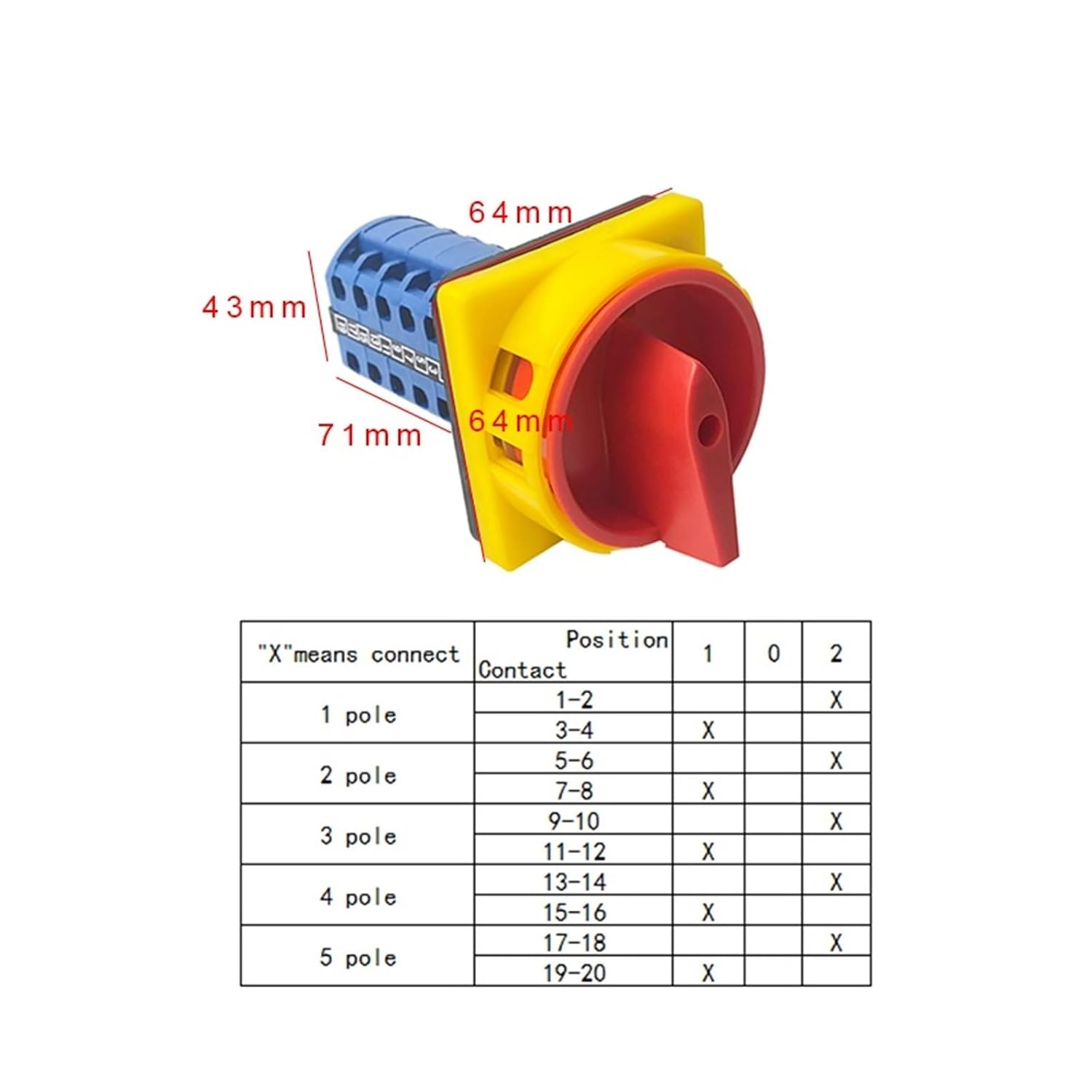 3 Position Rotary Switch Padlock 20 Terminals 5 Poles 690V 20A Cam Changeover Selector Silver Contact LW26GS-20/5
