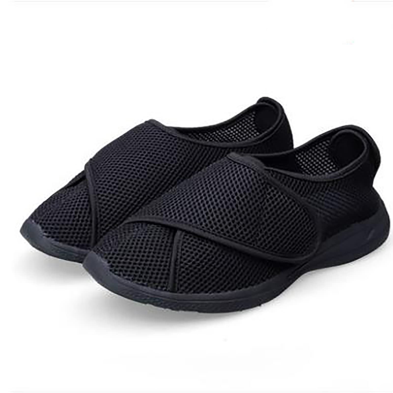 Diabetische schoenen voor heren, brede breedte schoenen, oudere mannen, verstelbare sluiting, ademend, lichtgewicht, antislip voor gezwollen voeten, oedeem, verbredende wandelschoenen (zwart heren 5/d