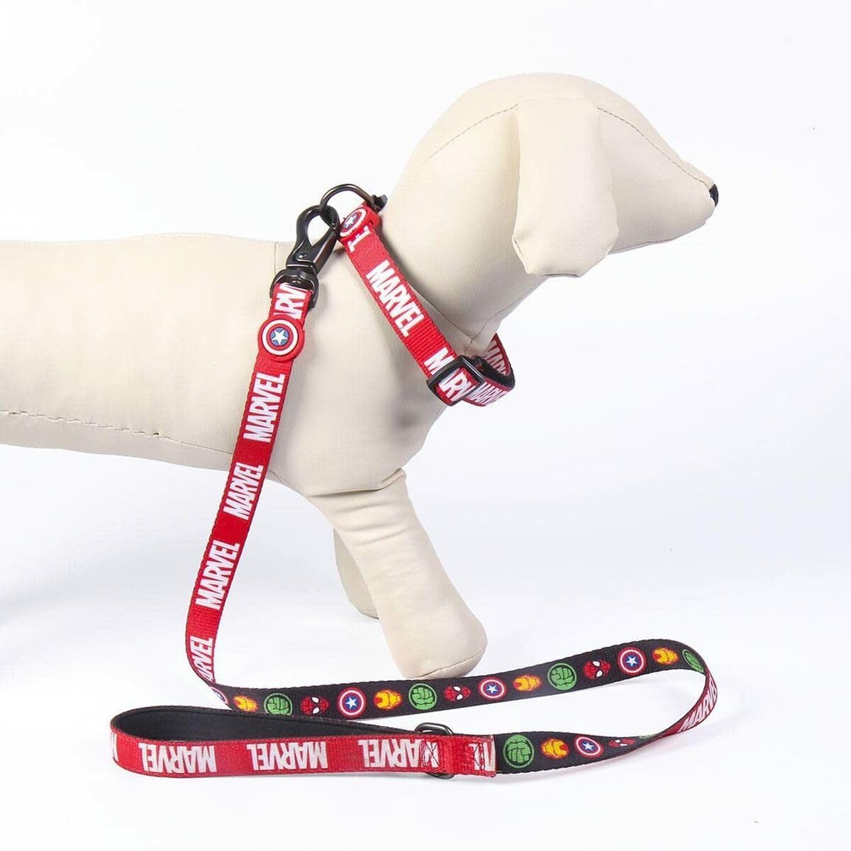 Premium Collar for Dogs by Marvel-Black, Red and White-Size M-L-Quick Click Closure-Details 3D-Polyester-Original Product Designed in Spain