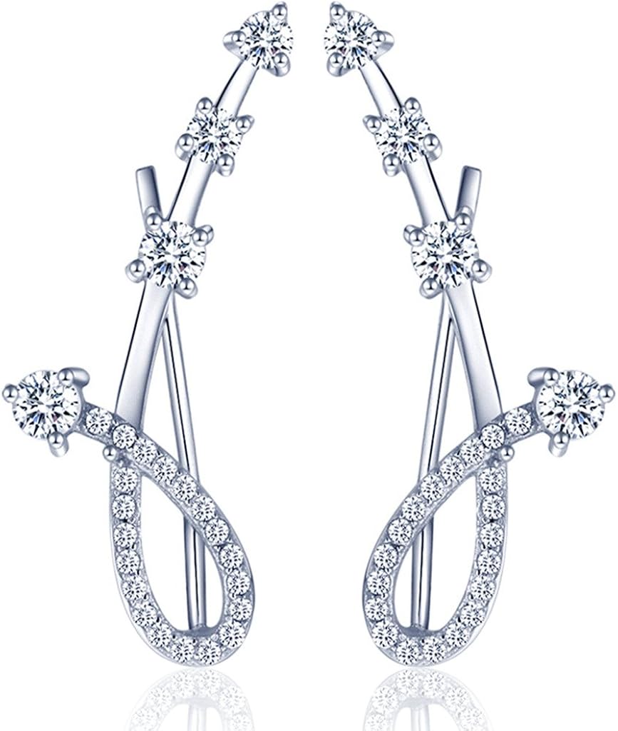 Yumilok Ear Cuffs Hoop Climber S925 Sterling Silver Earrings Hypoallergenic Earring with 4 Cubic Zirconia