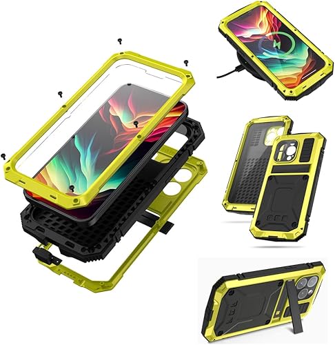 Miniatura 7 de Lunivop Compatibilidad con iPhone 15 Pro Funda de protección resistente aluminio Stan goma de metal de grado militar protector de lente de cámara de
