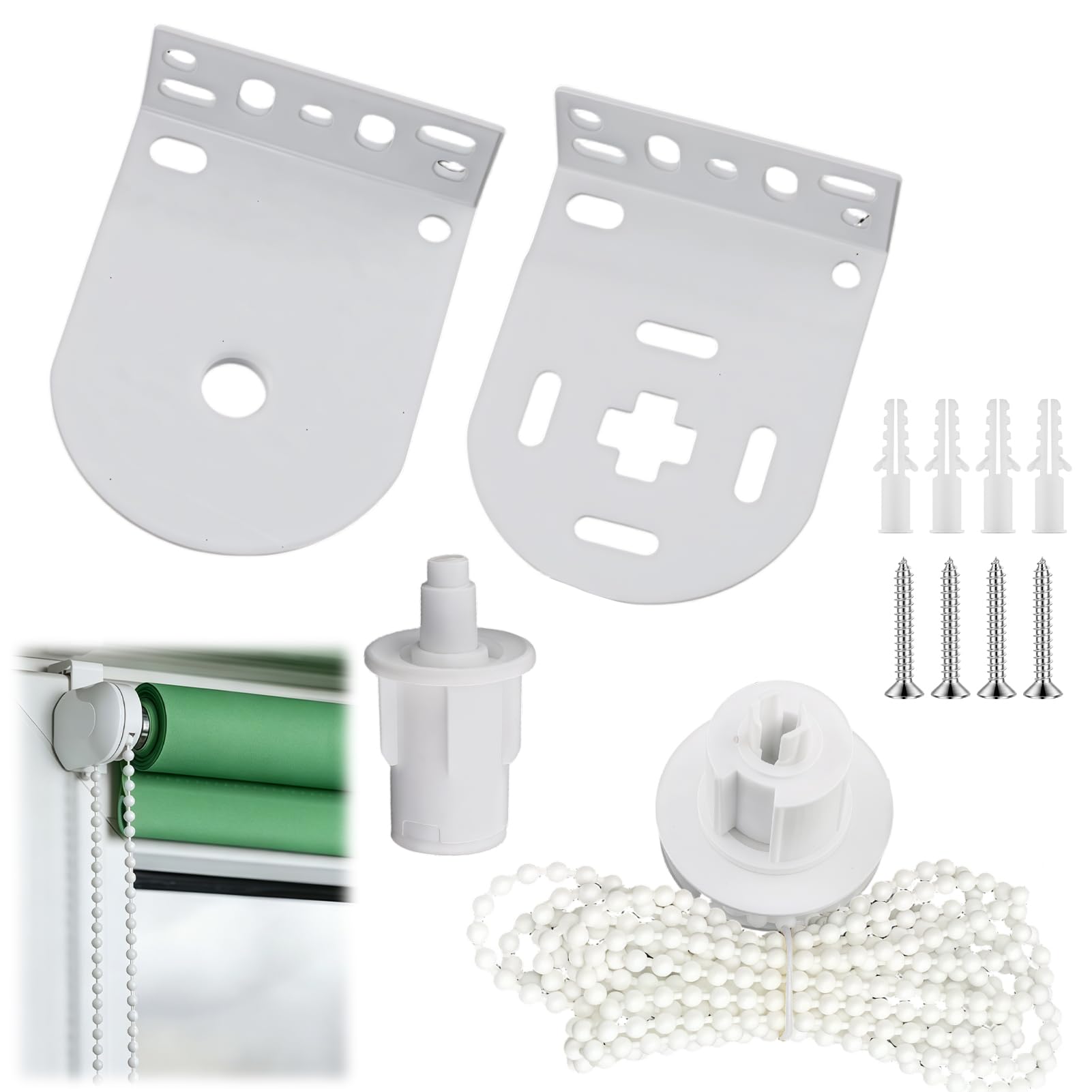 32mm Roller Blind Fittings, Heavy Duty Metal Brackets 3M Bead Chain, Complete With Clutch, Chain, and Metal Brackets, Upgrade Window Blind Accessories Parts Spare Kit Complete Easy Fit Replacement Set