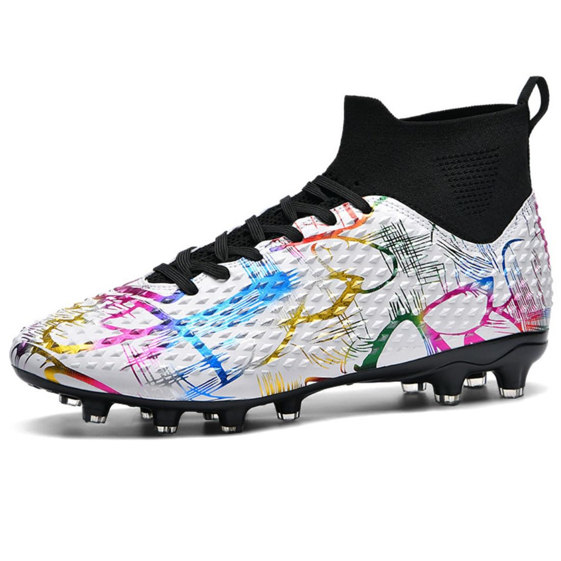 ¡Fuego Flamenco Español · Falla de Lava! Zapatos de Fútbol Alto Tobillo con Tacos AG – Diseño Étnico Control Balón, Filo Rompe Aire Corta Espinas!