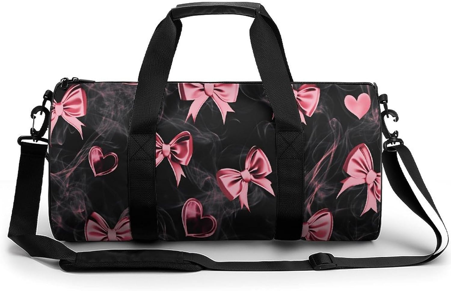 Pink Bow Water-Resistant Oxford Gym Duffel Bag with Wet Dry Pocket, 17.7" Lightweight Weekender for Workout, Swimming, Yoga & Overnight Trips