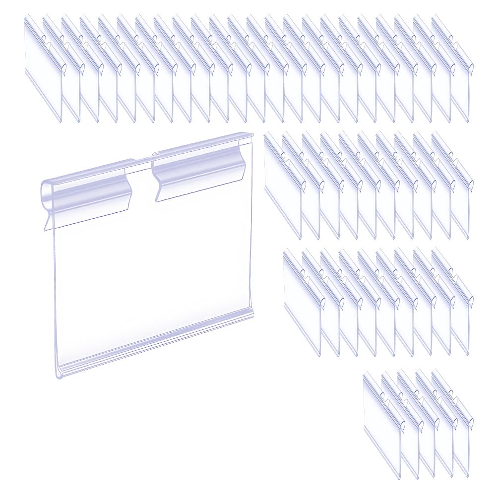 WYAN 50 PCS Clear Plastic Label Holders, Wire Shelf Retail Price Label, 5 x 4.2 cm Merchandise Sign Display Holder, Basket Labels Clip On Labels for Supermarket and Store Price Display