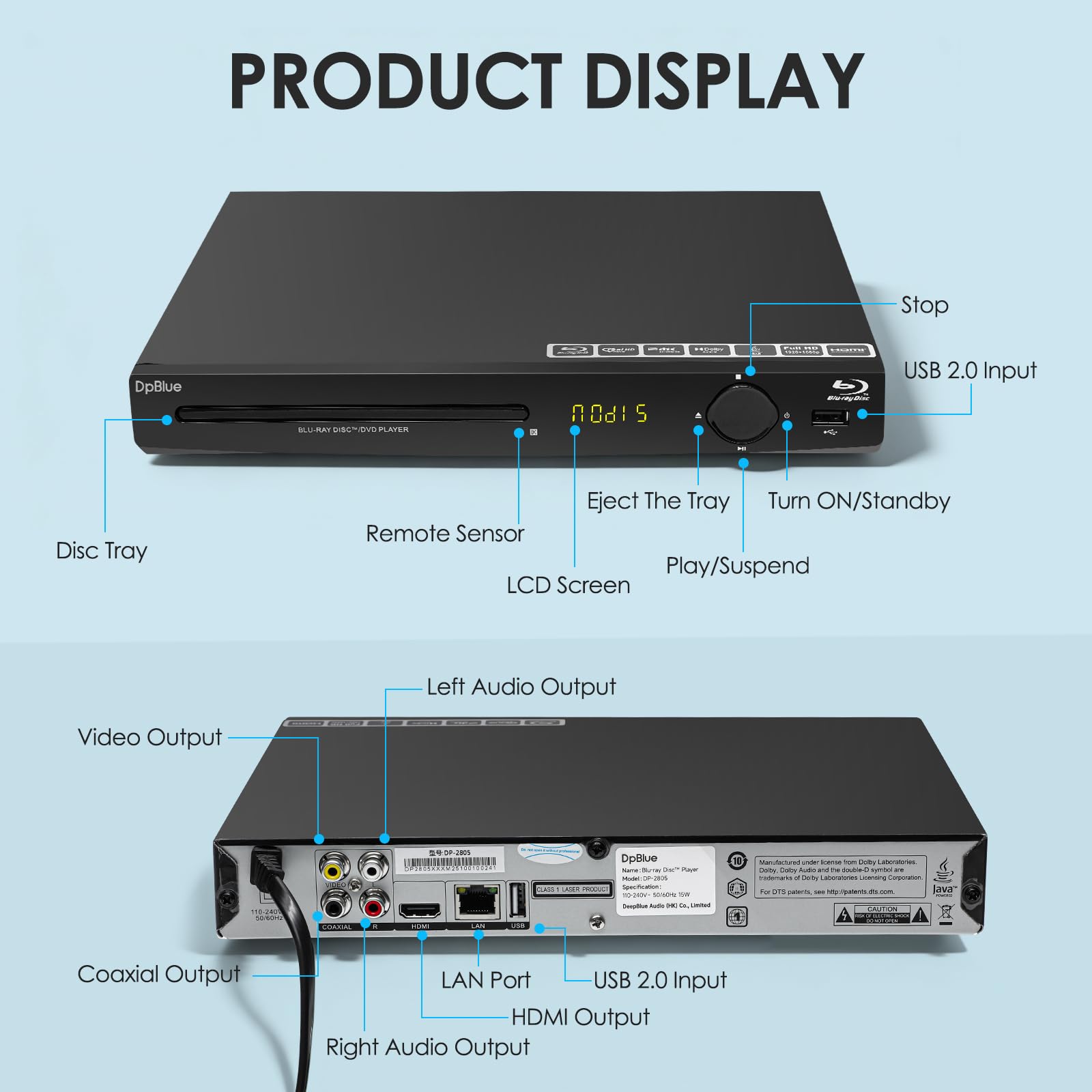 Amazon.com: DpBlue BLU RAY Player,1080P Full HD Blu-ray DVD Player