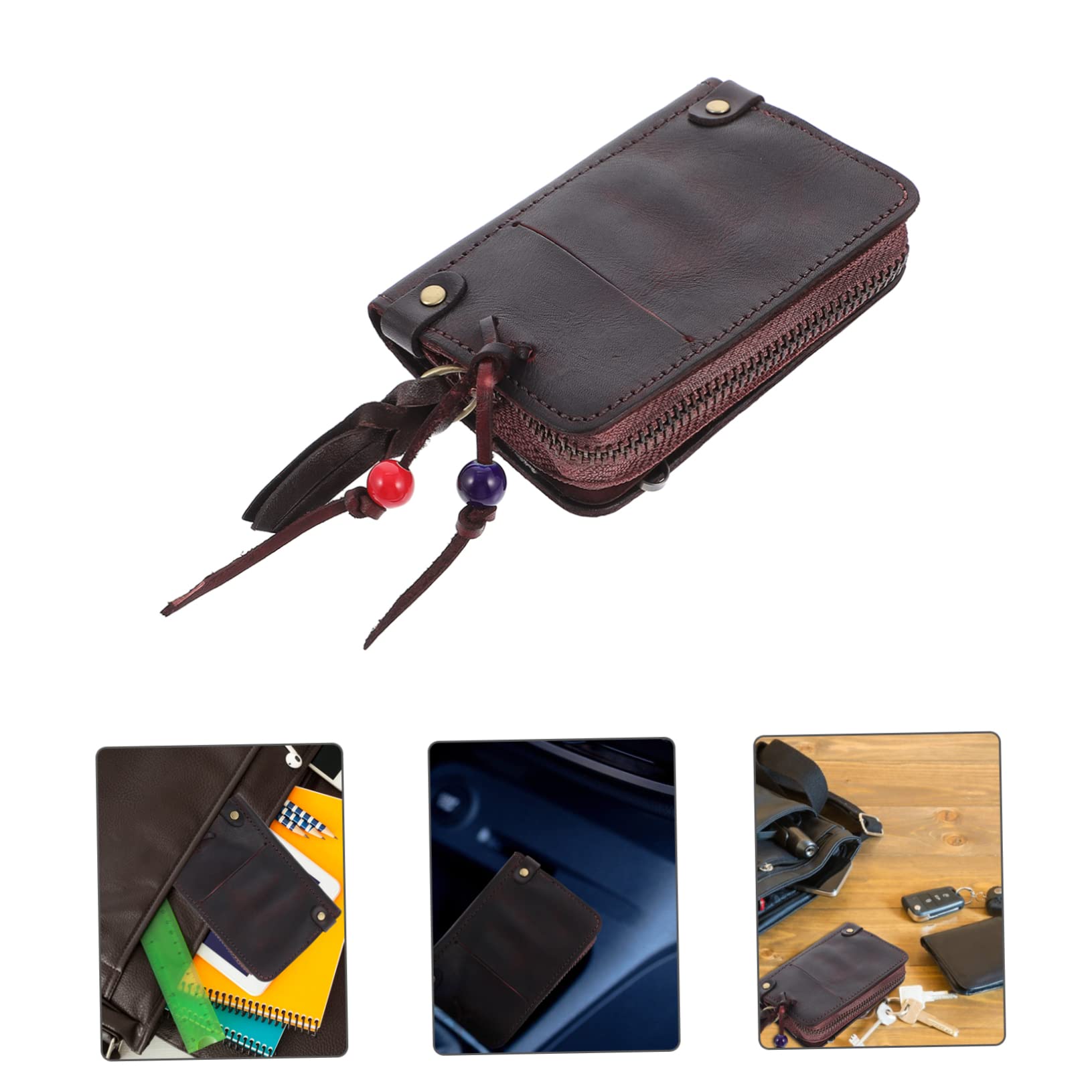 Mobestech 3 Pezzi Portachiavi Borsa Per Chiavi In ​​Pelle Borsa Di Pelle Bovina Sacchetto Di Immagazzinaggio Portachiavi Portafoglio Sacchetto Chiave Portafoglio Per Uomo Cerniera Borsa Per