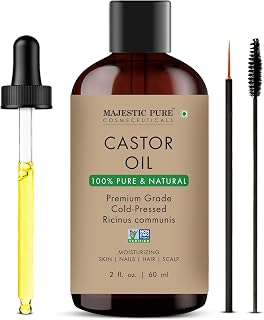 Majestic Pure Castor Oil - 100% Pure & Natural - Premium Grade, Cold Pressed, Hexane Free - Hair, Eyelashes, Eyebrows, Nails - Moisturizing & Nourishing - 2 Fl Oz