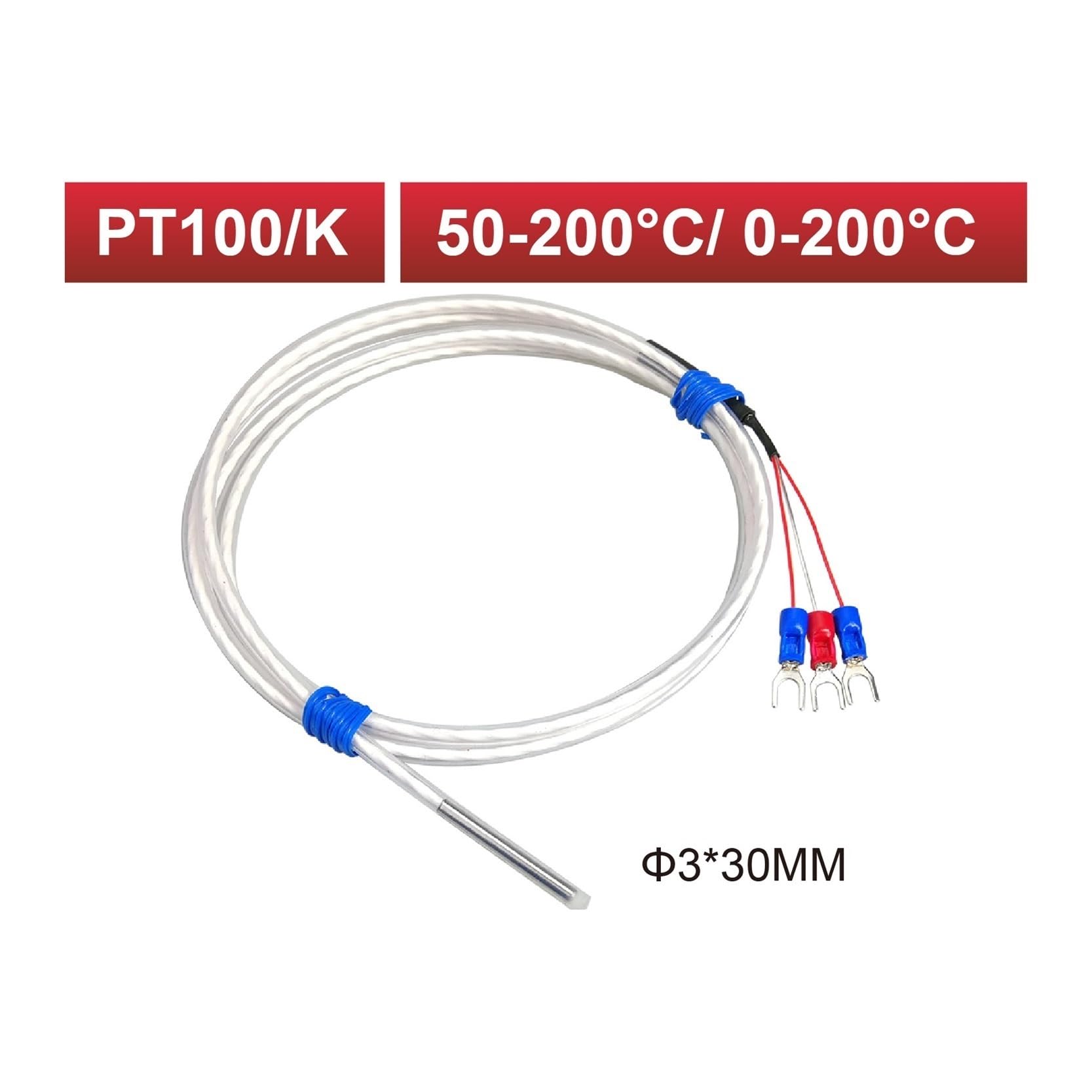 Tipo K cable 0-200°C -50-200°C del teflón sensor de temperatura la sonda termopar Pt100(Pt100-4m)