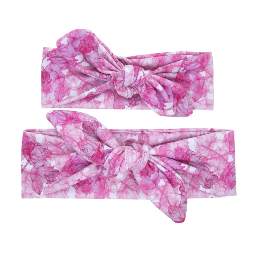 Hrlace 1 Set Baby and Mum Headbands, Baby Girl Headband, Turban, Parent-Child Hairband, Elastic Bows Hair Bands, Print Hair Accessories for Toddlers, Infants, Newborns, Pink Lotus
