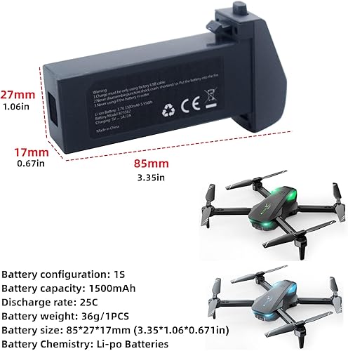 Miniatura 2 de Fytoo 2 unids 3.7 V 1500 mAh Lipo batería para S20 S29 A4 PL-515 Quadcopter Aéreo Plegable RC Drone Batería Gris
