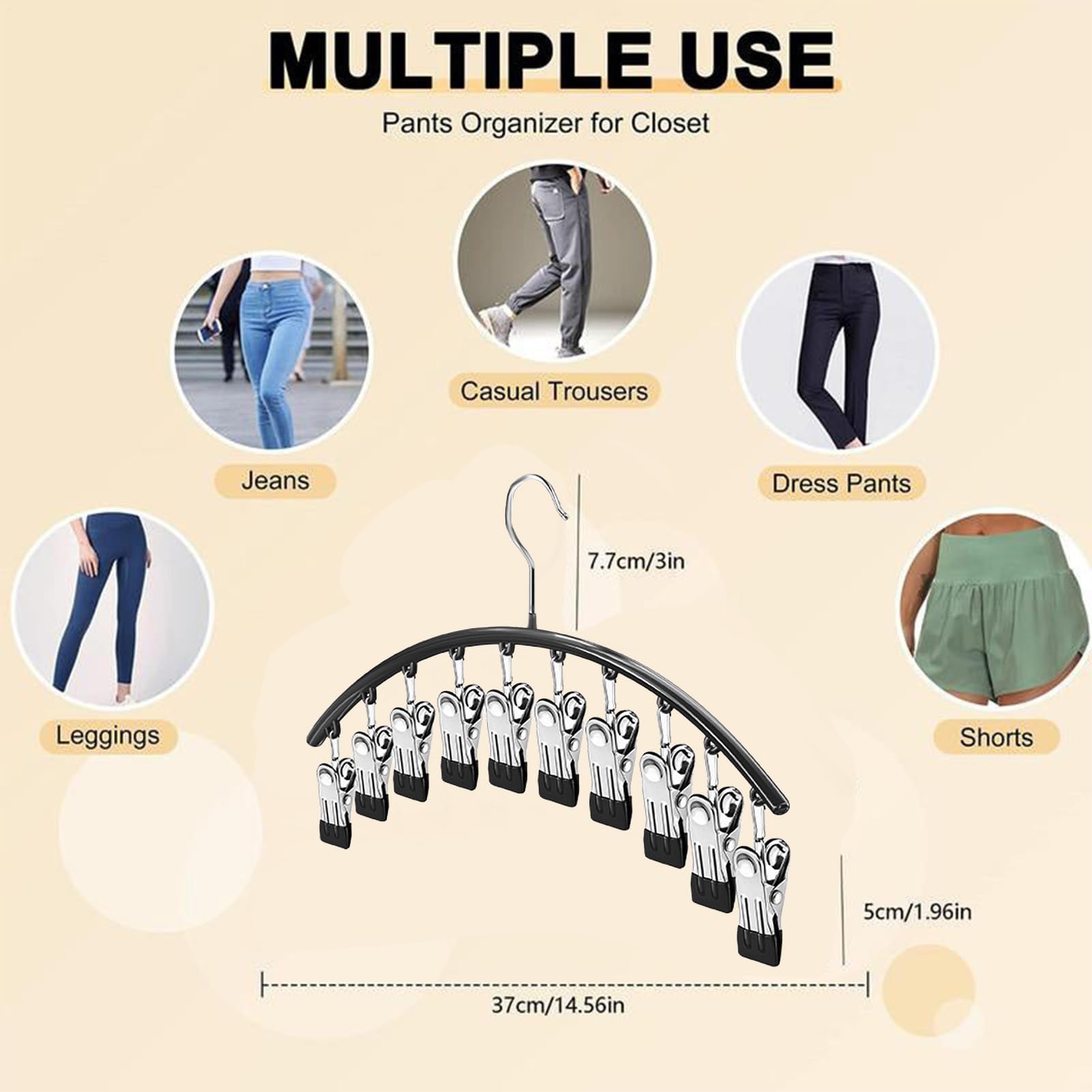 Grucce in metallo con clip in gomma, salvaspazio, per pantaloni, leggings e pantaloni, soluzione da appendere per riporre in modo ordinato