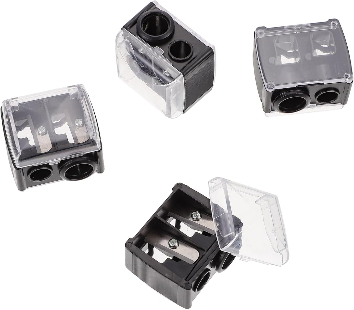 4pcs Makeup Pencil Sharpener with Dual and Lid Compact Cosmetic Tool for Brow and Eyeliner Pencils Efficient and Mess Sharpening Black Random Color