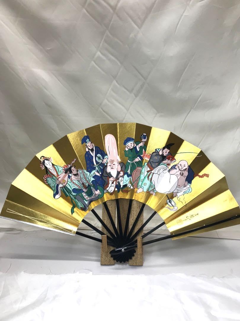 Amazon.co.jp: 七福神 鶴 飾り扇子 リバーシブル 扇子立て ごま竹飾台