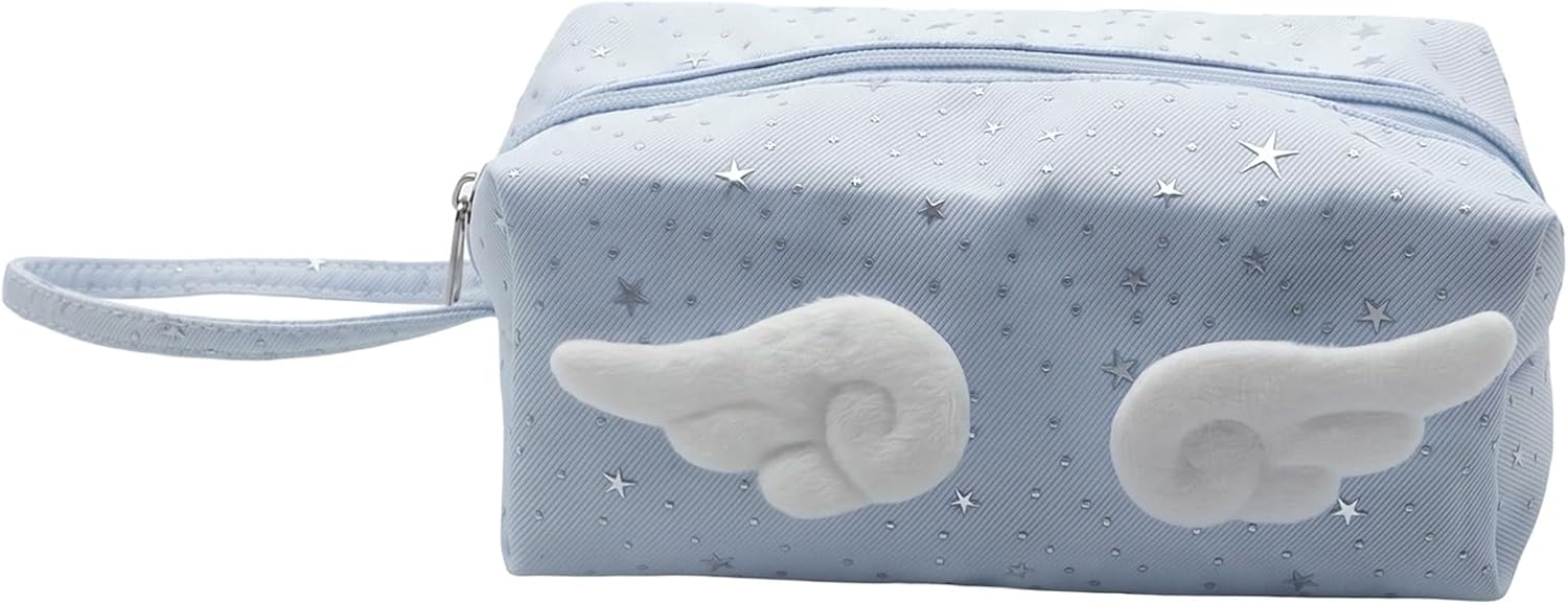 Wings Star Makeup Bag with Handle, Travel Zipper Pouch for Women-Blue