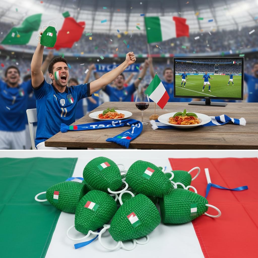 BRILY Caxirola Italia, Sonaglio Verde in Plastica con Bandiera Italiana, Impugnatura con Anelli, Gadget da Stadio