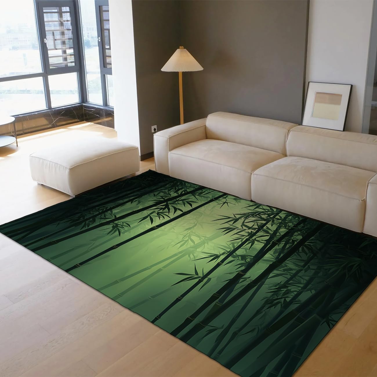 160 x 200 cm dywanik zielony las bambusowy z mgiełką słoneczną zmywalny