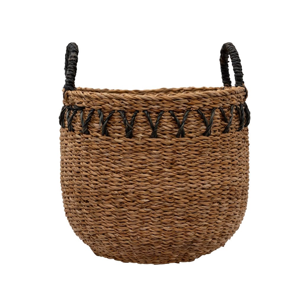 Arthur Cameron – Haora Handwoven Artisanal Storage – Decorative Seagrass Basket with Black Detailing & Tapered Base, Versatile Planter Basket with Handles for Stylish Home Organisation (Large)