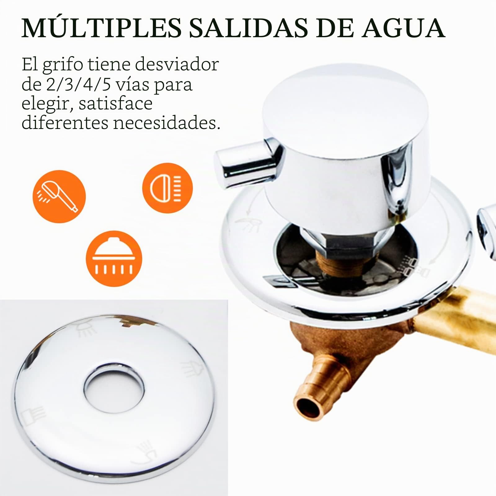 2/3/4/5 Distancia Orificio Salida 10/12,5/14,5cm Grifo Baño Latón Mezclador Intubación Desviador para Cabina Ducha, Núcleo Válvula Cerámica, Doble Mango Espesar (Intubación 4 Vías 14.5cm)