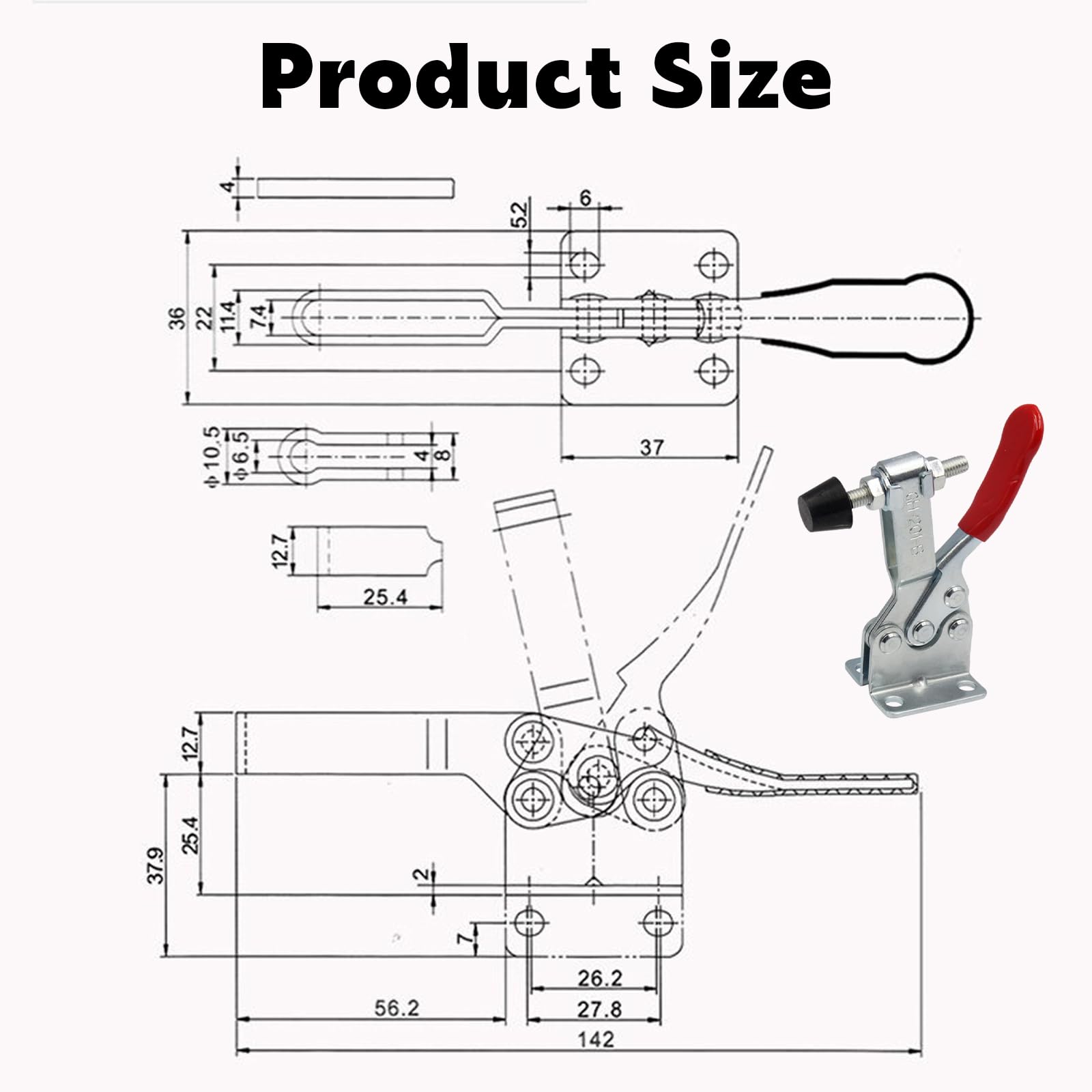 4 pièces Pince à Bascule à Dégagement Rapide GH-201B,Pince à Bascule Horizontale en Métal, Capacité de 90 kg/198 lb, Outils à Main Verticaux pour Produits Faits à la Main
